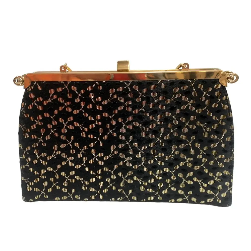 Vintage 60s Convertible Frame Bag Black Gold Evening Purse 3 Way L & M Bags